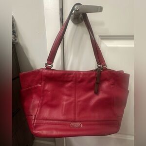 Coach Red Pebbled Leather Tote